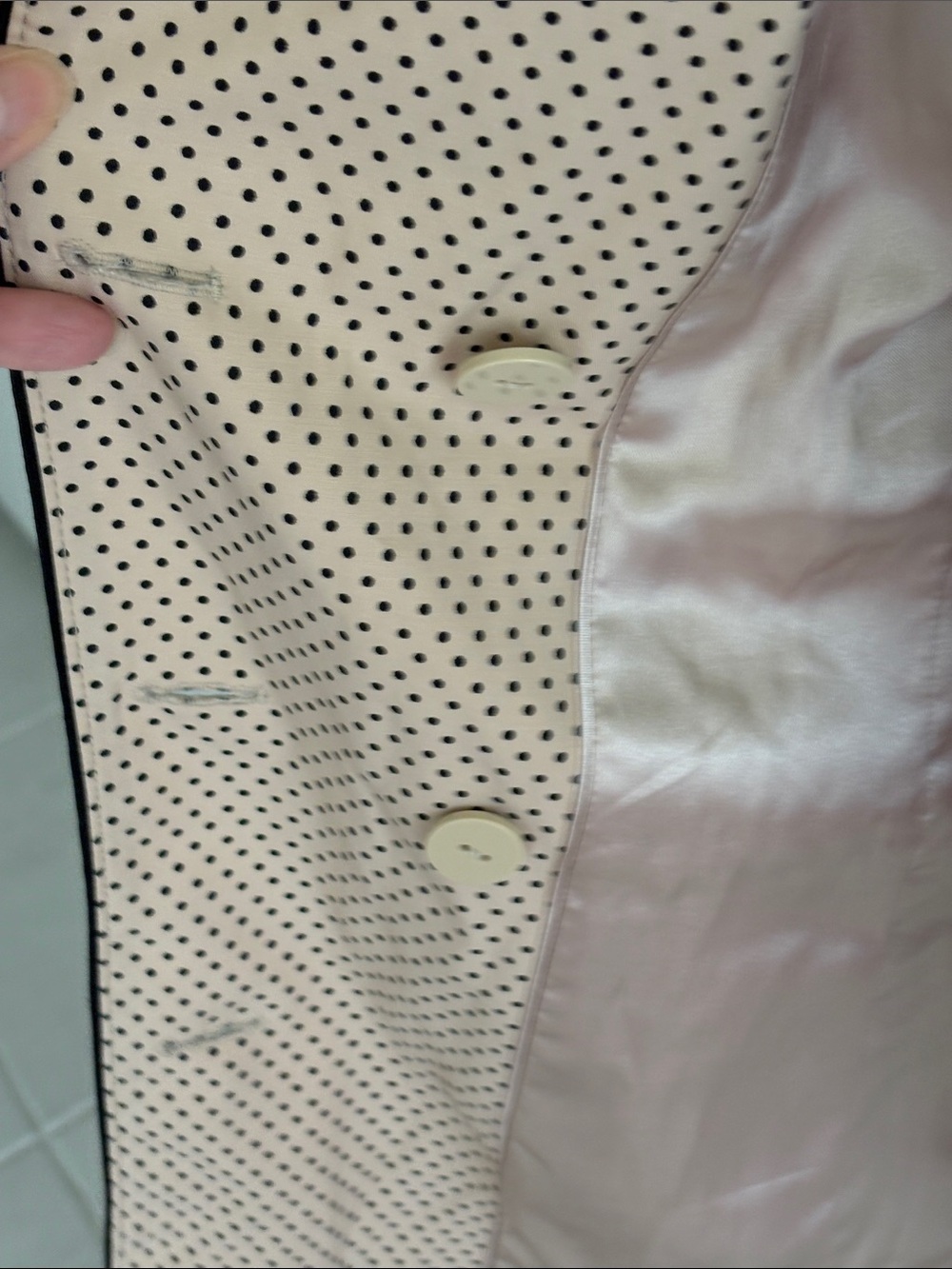 White House Black Market Beige Polka Dot Trench Coat with Black Trim with pocket - Picture 10 of 11